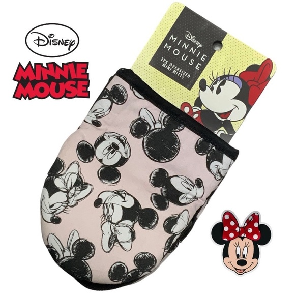 Disney Oven Mitts 2 Pack Mickey Minnie Mouse Oversized Mini Mitts Black Pink - Picture 1 of 16